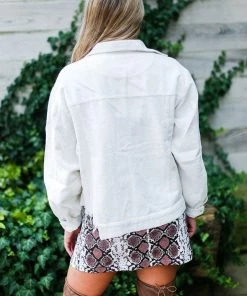 POL Women's Clothing Ivory Corduroy Distressed Hem Jacket