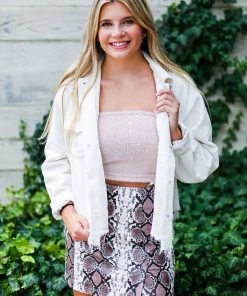 POL Women's Clothing Ivory Corduroy Distressed Hem Jacket