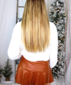 Iris Basic Women's Clothing Ivory Fuzzy Knit Sweater