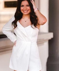 Do + Be Ivory One Shoulder Blazer Style Romper Women's Clothing