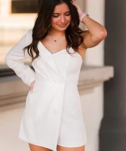 Do + Be Ivory One Shoulder Blazer Style Romper Women's Clothing