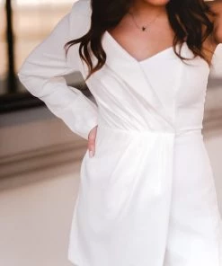 Do + Be Ivory One Shoulder Blazer Style Romper Women's Clothing