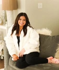 Zeanna Ivory Teddy Zip Up Jacket