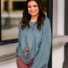 POL Jade Green Distressed Popcorn Sweater