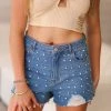 Cloud Ten Blue Crystal Rhinestone Studded Denim Shorts Women's Clothing