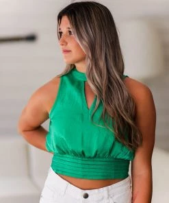 Glam Women's Clothing Kelly Green Halter Neck Tank Top