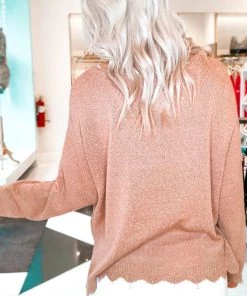 Blu Pepper Women's Clothing Distressed Knit Sweater - Mauve