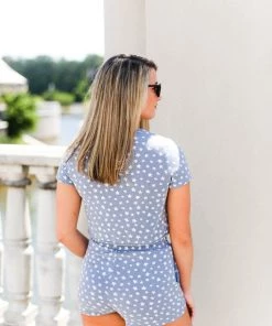 Le Lis Women's Clothing Blue And White Star Pattern Two Piece Short Set