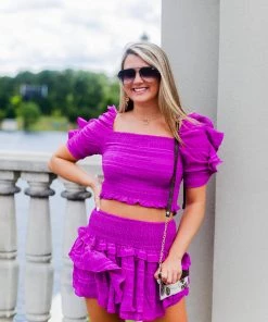 Do + Be Women's Clothing Orchid Purple Ruffle Two Piece Set