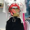 Mine B Distressed Camo Lips And Tongue Graphic Tee Women's Clothing