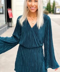 Peach Love California Dark Green Long Sleeve Romper