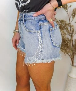Blue B Kimberly Rhinestone Fringe Denim Shorts