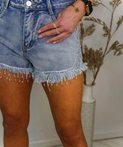 Blue B Kimberly Rhinestone Fringe Denim Shorts