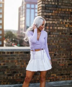 Le Lis Women's Clothing Lavender Double Ruched Long Sleeve Top