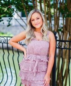 She & Sky Lavender Ruffle Mini Dress Women's Clothing