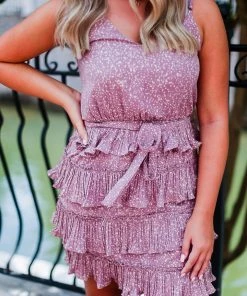 She & Sky Lavender Ruffle Mini Dress Women's Clothing