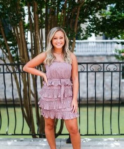 She & Sky Lavender Ruffle Mini Dress Women's Clothing