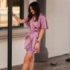 Dress Forum Lavender Satin Wrap Mini Dress