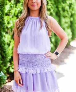 Do + Be Lavender Smocked Waist Mini Dress Women's Clothing