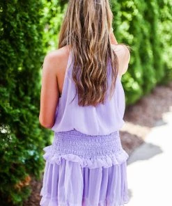 Do + Be Lavender Smocked Waist Mini Dress Women's Clothing
