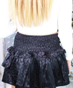 Do + Be Women's Clothing Leopard Silk Ruffle Smocked Skirt