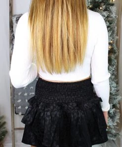 Do + Be Women's Clothing Leopard Silk Ruffle Smocked Skirt