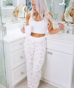 POL Let's Lounge Pink Leopard Fleece Pants Women's Clothing