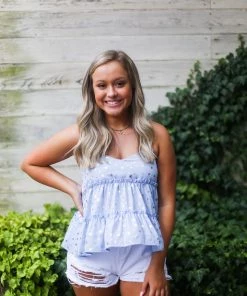 Peach Love California Light Blue Silver Star Pattern Tank Top