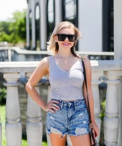 Nikibiki Light Grey Acid Wash Ribbed Cropped Tank