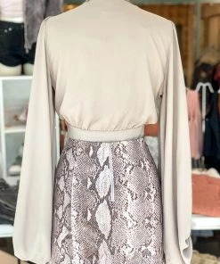 HYFVE Light Olive Plunge Neck Bubble Sleeve Top Women's Clothing