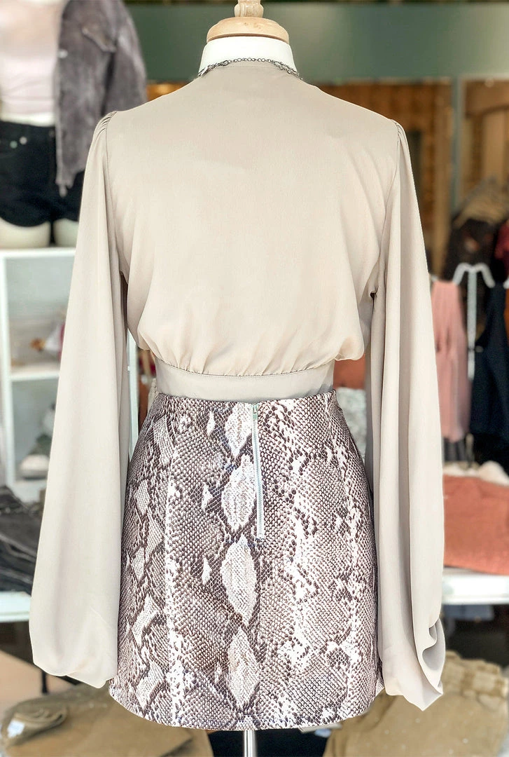 HYFVE Light Olive Plunge Neck Bubble Sleeve Top Women's Clothing 4 HYFVE Light Olive Plunge Neck Bubble Sleeve Top Women's Clothing