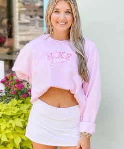 Vintage Distressed Light Pink Street Style Crewneck Sweatshirt