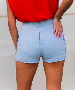 Do + Be Light Wash Denim Envelope Mini Skort Women's Clothing