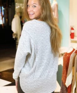 Peach Love California Light Gray Long Sleeve Ribbed Knit Top