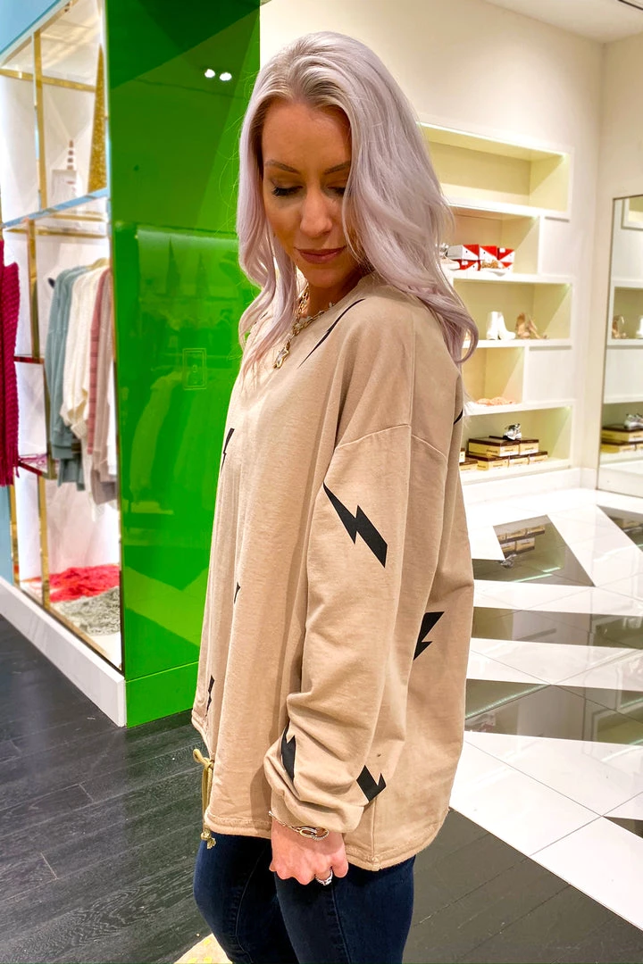 Women's Clothing Lightning Bolt Drawstring Pullover - Charcoal 5 Women's Clothing Lightning Bolt Drawstring Pullover - Charcoal