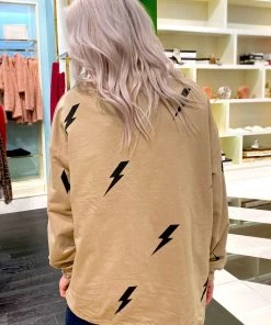 Women's Clothing Lightning Bolt Drawstring Pullover - Charcoal 9 Women's Clothing Lightning Bolt Drawstring Pullover - Charcoal
