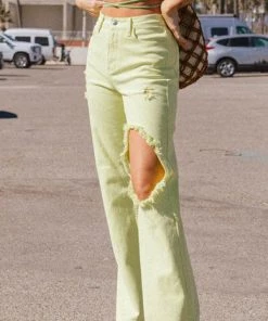 Vibrant MIU Lime Green Distressed Straight Leg Jeans
