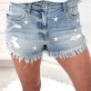 Euina Lulu High Rise Star Pattern Denim Shorts - Medium Wash