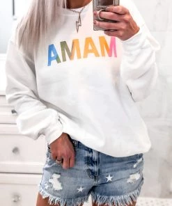 Weekndr White MAMA Graphic Pullover Women's Clothing