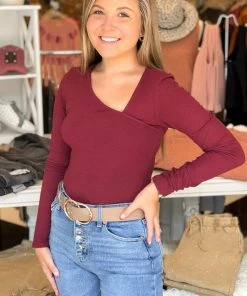 Le Lis Maroon Red Long Sleeve Thong Bodysuit