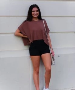 Mono B Mauve Boxy Style Basic Cropped Tee Women's Clothing 10 Mono B Mauve Boxy Style Basic Cropped Tee Women's Clothing