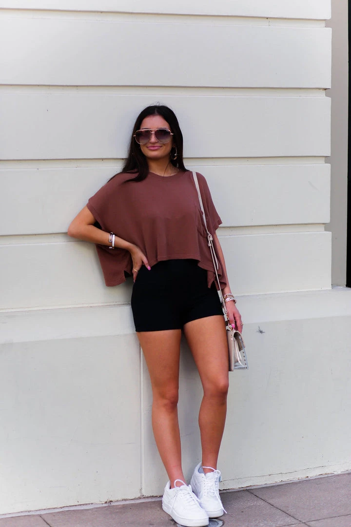 Mono B Mauve Boxy Style Basic Cropped Tee Women's Clothing 3 Mono B Mauve Boxy Style Basic Cropped Tee Women's Clothing