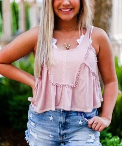 POL Mauve Embroidered Babydoll Tank Women's Clothing