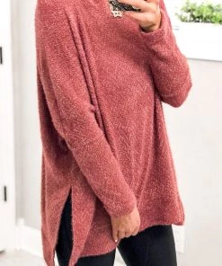 Cherish Mauve Fuzzy Eyelash Knit Sweater