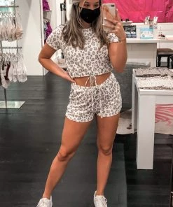 Le Lis Mauve Leopard Print Two Piece Short Set Women's Clothing