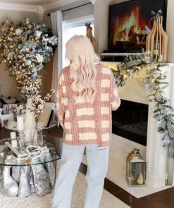 HYFVE Mauve Plaid Sherpa Shacket Women's Clothing