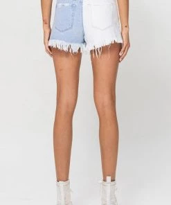 Vervet Mckenzie Color Block High Rise Denim Shorts Women's Clothing