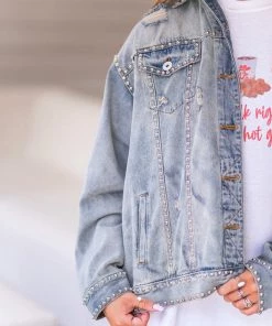 POL Medium Wash Studded Denim Jacket