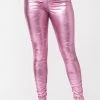 Boswell Fashion Metallic Pink Side Slit Flare Pants Women's Clothing 1 Boswell Fashion Metallic Pink Side Slit Flare Pants Women's Clothing
