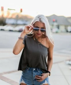 Wishlist Charcoal One Shoulder T-Shirt Women's Clothing